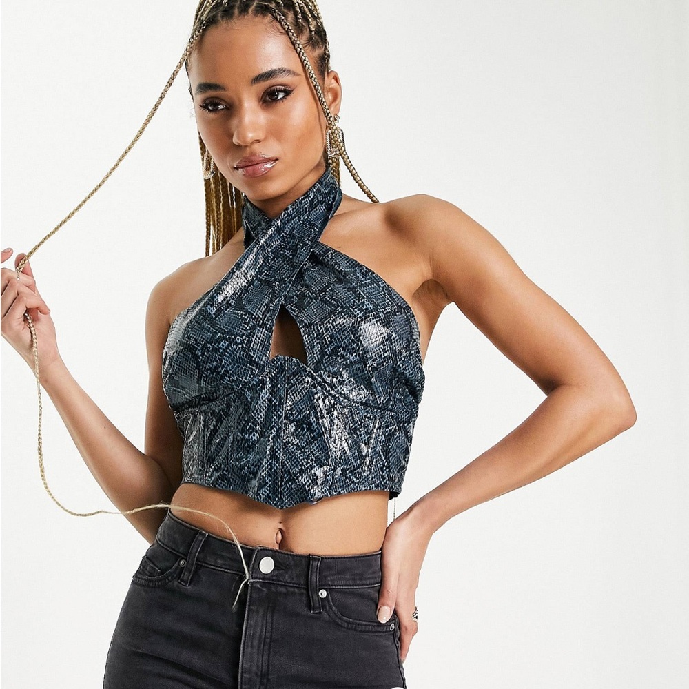 Faux leather crop top halter size 4